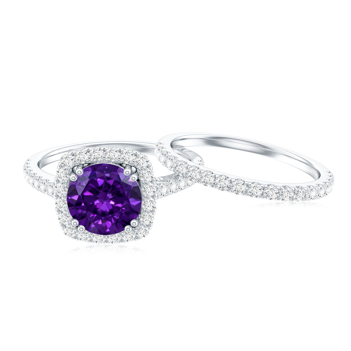Real 1.2 Carat Amethyst Wedding Engagement Ring Set with Moissanite