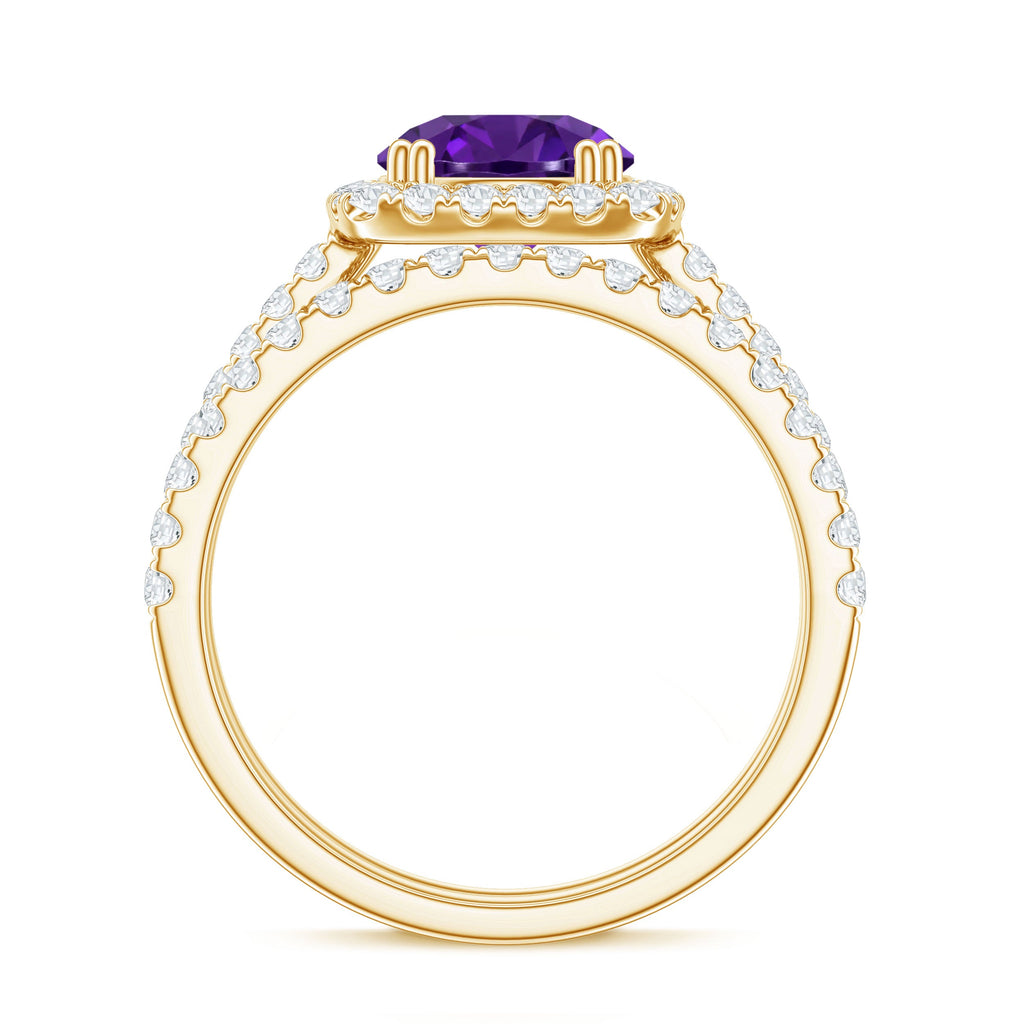 Real 1.2 Carat Amethyst Wedding Engagement Ring Set with Moissanite