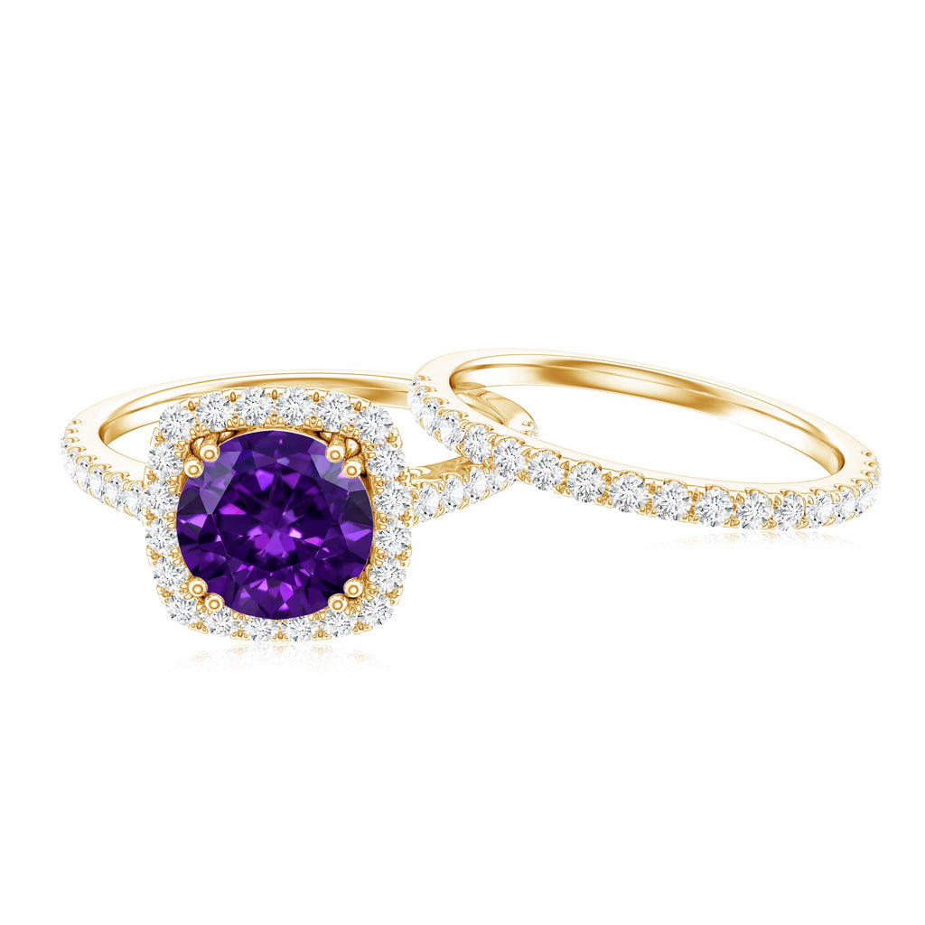 Real 1.2 Carat Amethyst Wedding Engagement Ring Set with Moissanite