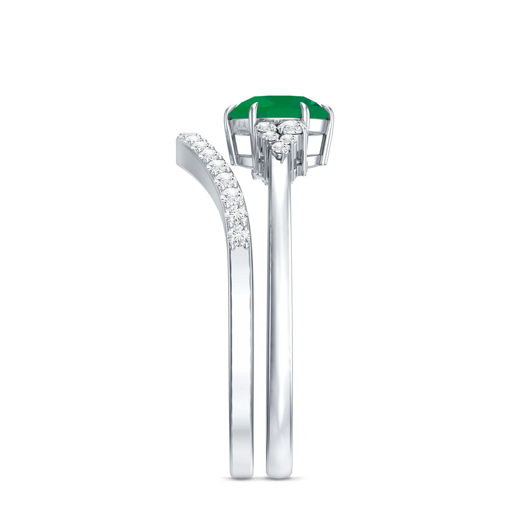0.4 Carat Natural Emerald Diamond Wedding Bridal Ring Set of 2