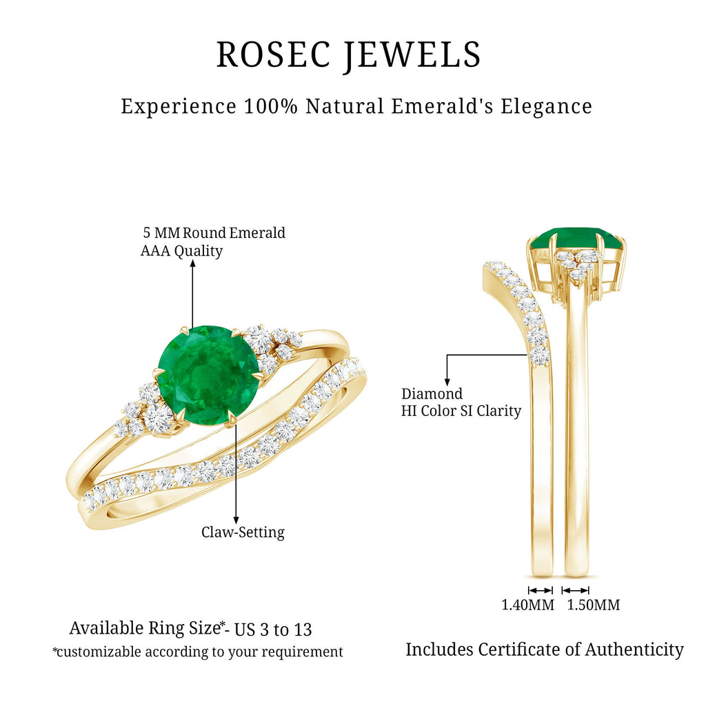 0.4 Carat Natural Emerald Diamond Wedding Bridal Ring Set of 2