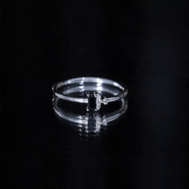 Black Spinel and Diamond Dainty Promise Ring for Her