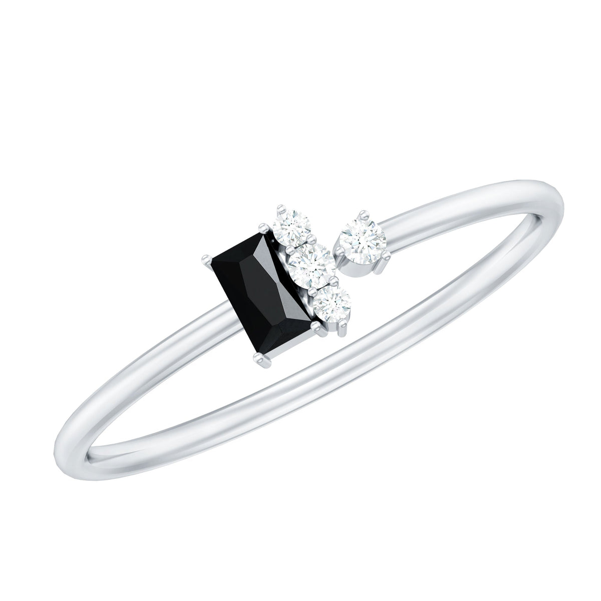 Black Spinel and Diamond Dainty Promise Ring for Her