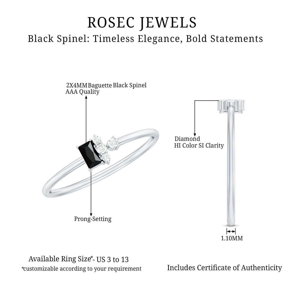 Black Spinel and Diamond Dainty Promise Ring for Her