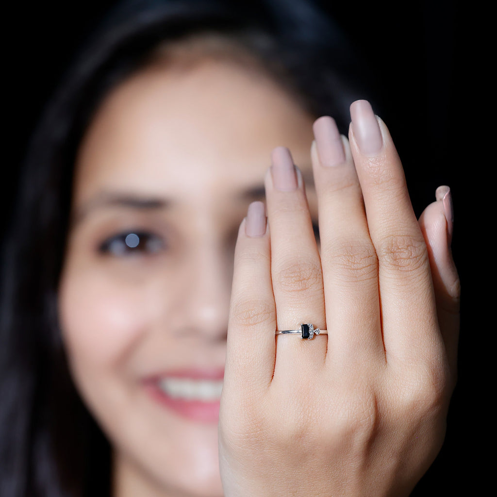 Black Spinel and Diamond Dainty Promise Ring for Her