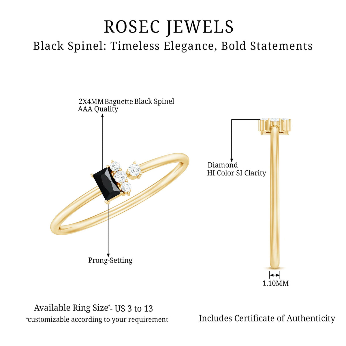 Black Spinel and Diamond Dainty Promise Ring for Her