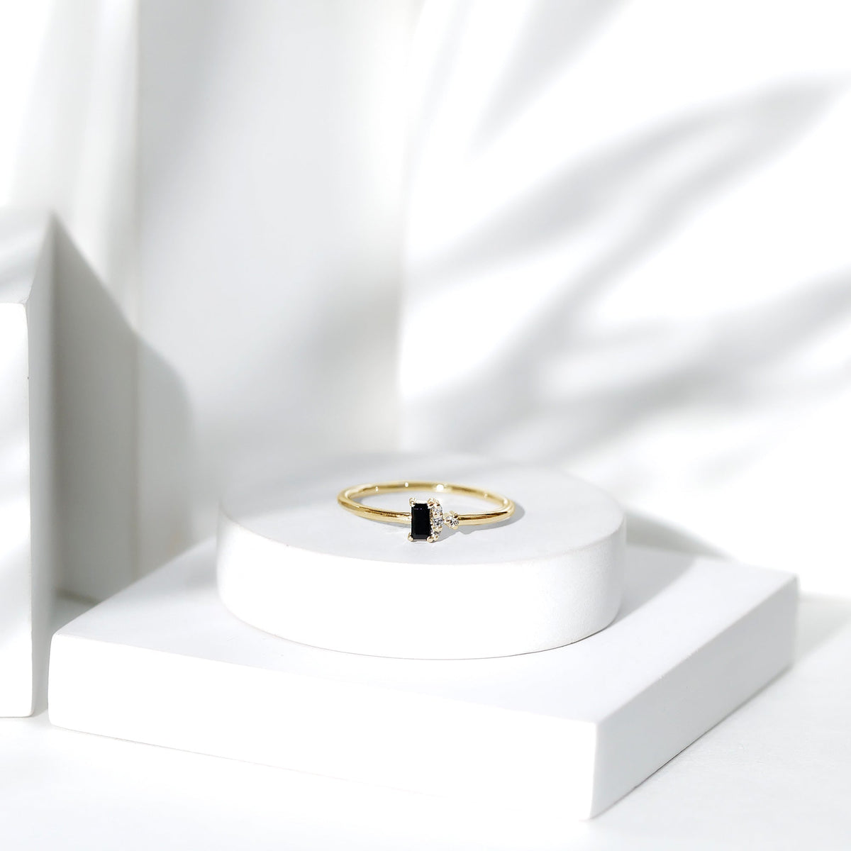 Black Spinel and Diamond Dainty Promise Ring for Her