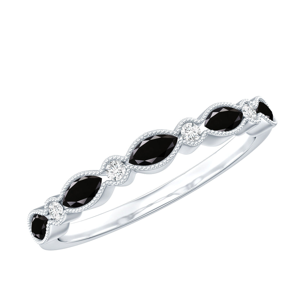 Natural Marquise Cut Black Onyx Half Eternity Band in Silver