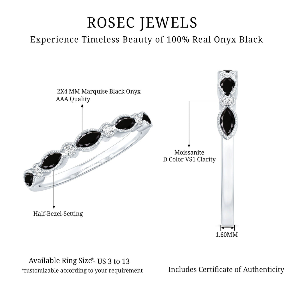 Natural Marquise Cut Black Onyx Half Eternity Band in Silver