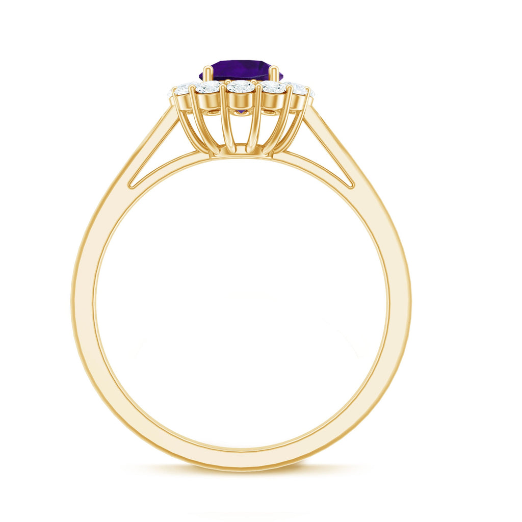 Round Amethyst and Diamond Halo Engagement Ring for Women