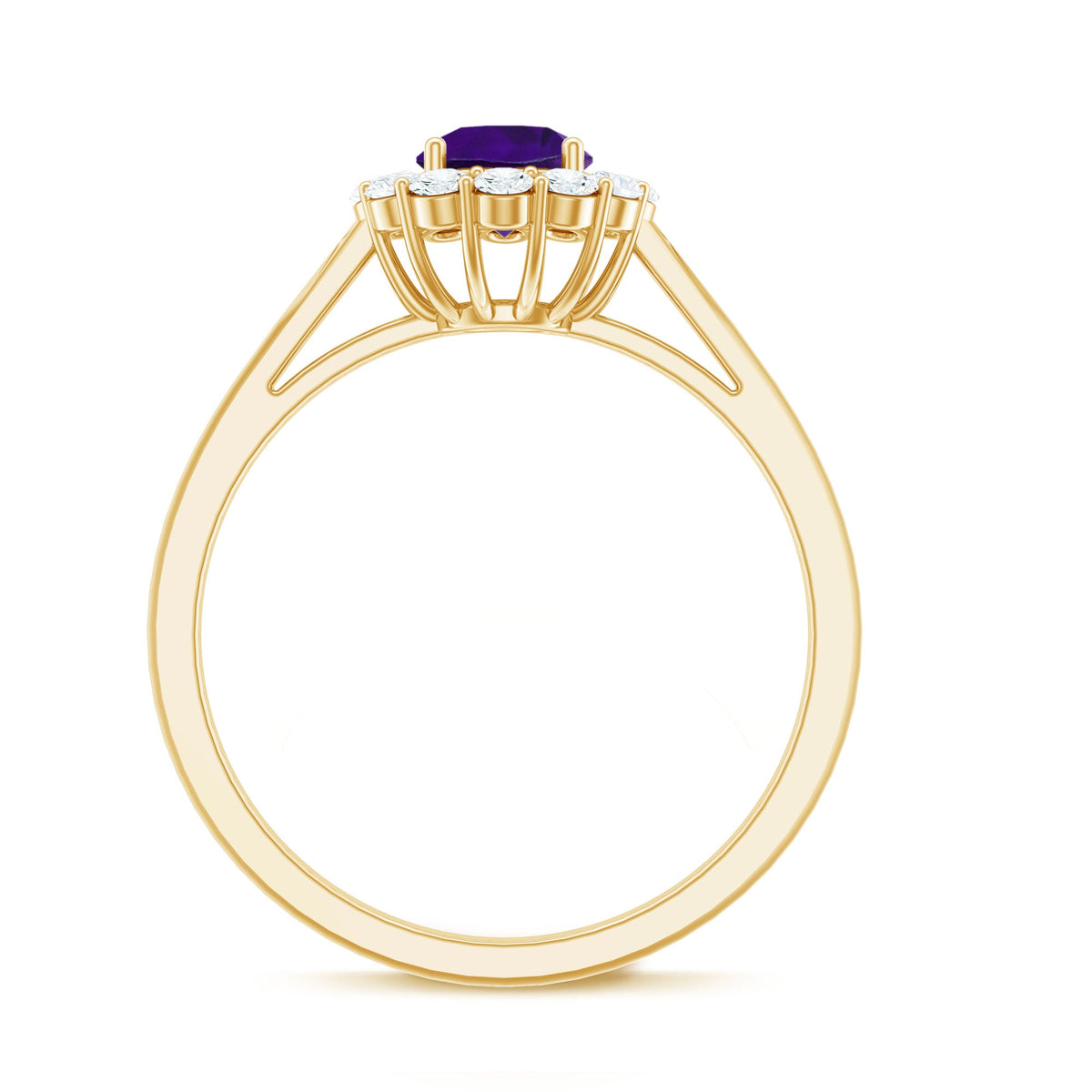 Round Amethyst and Diamond Halo Engagement Ring for Women