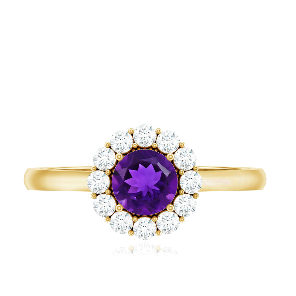 Round Amethyst and Diamond Halo Engagement Ring for Women