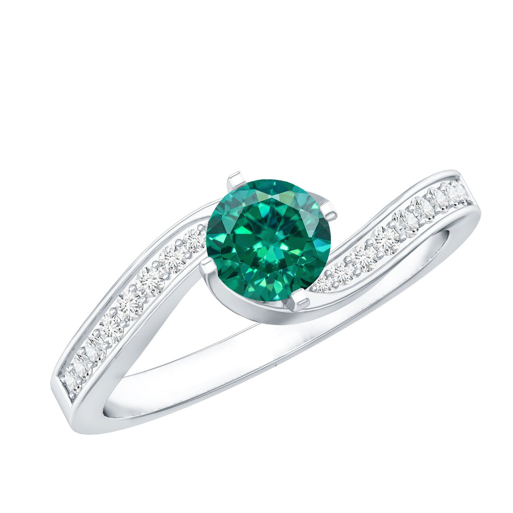 Certified 0.8 Carat Lab Grown Emerald Diamond Bypass Engagement Ring