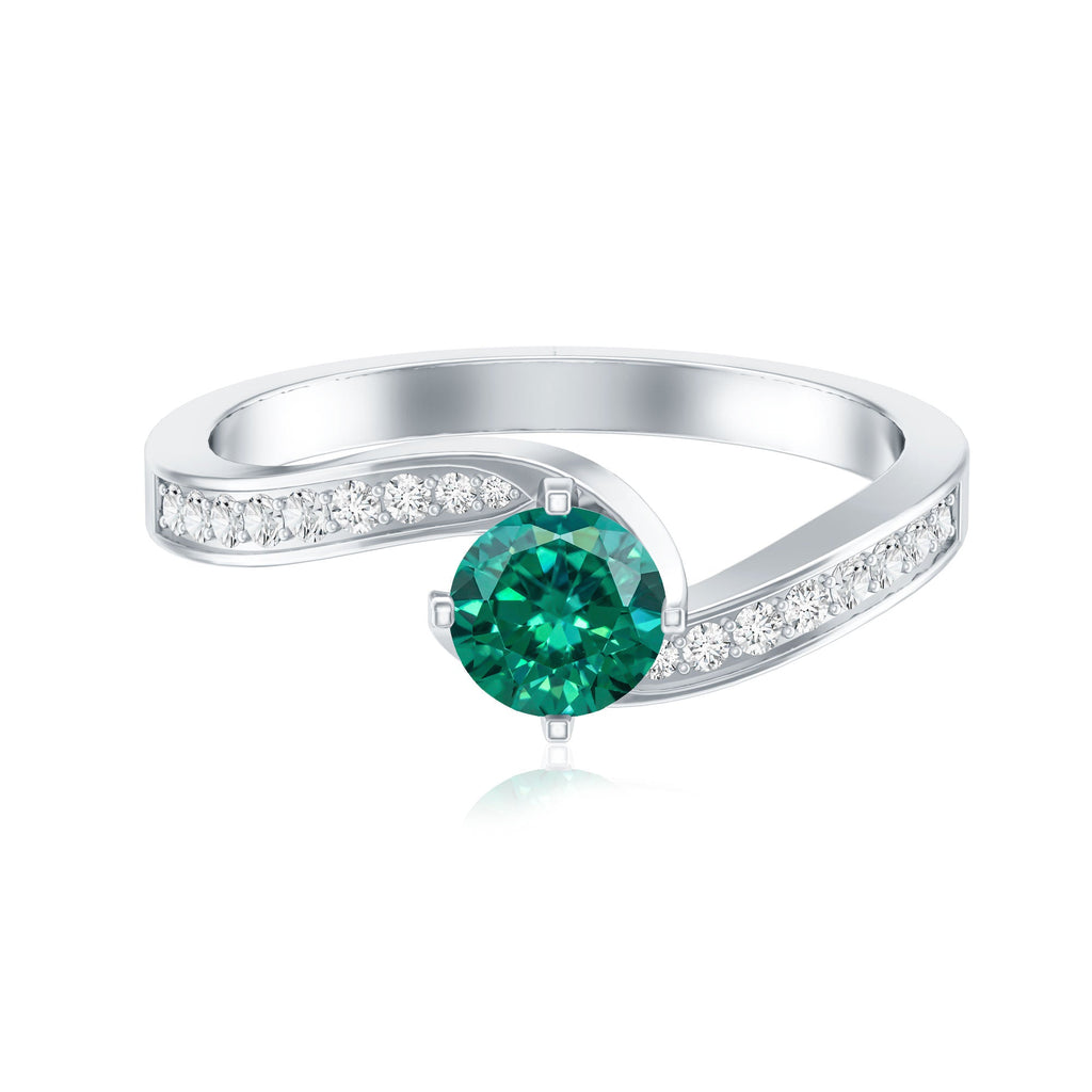 Certified 0.8 Carat Lab Grown Emerald Diamond Bypass Engagement Ring