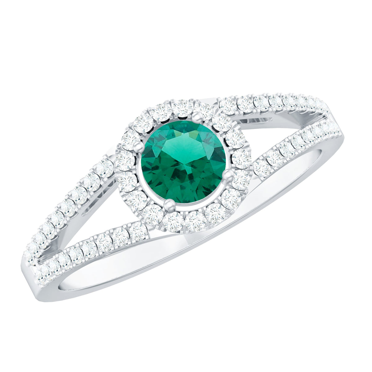 Lab Grown Emerald Diamond Halo Engagement Ring with Certificate