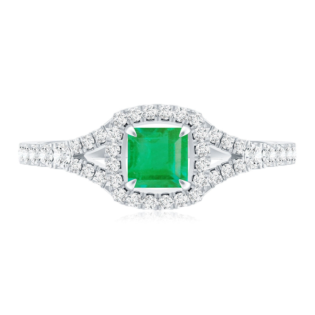Princess Cut Emerald Engagement Ring with Diamond Split Shank