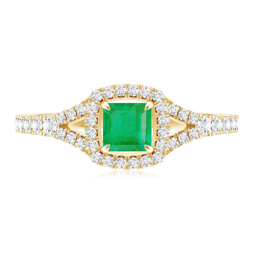 Princess Cut Emerald Engagement Ring with Diamond Split Shank