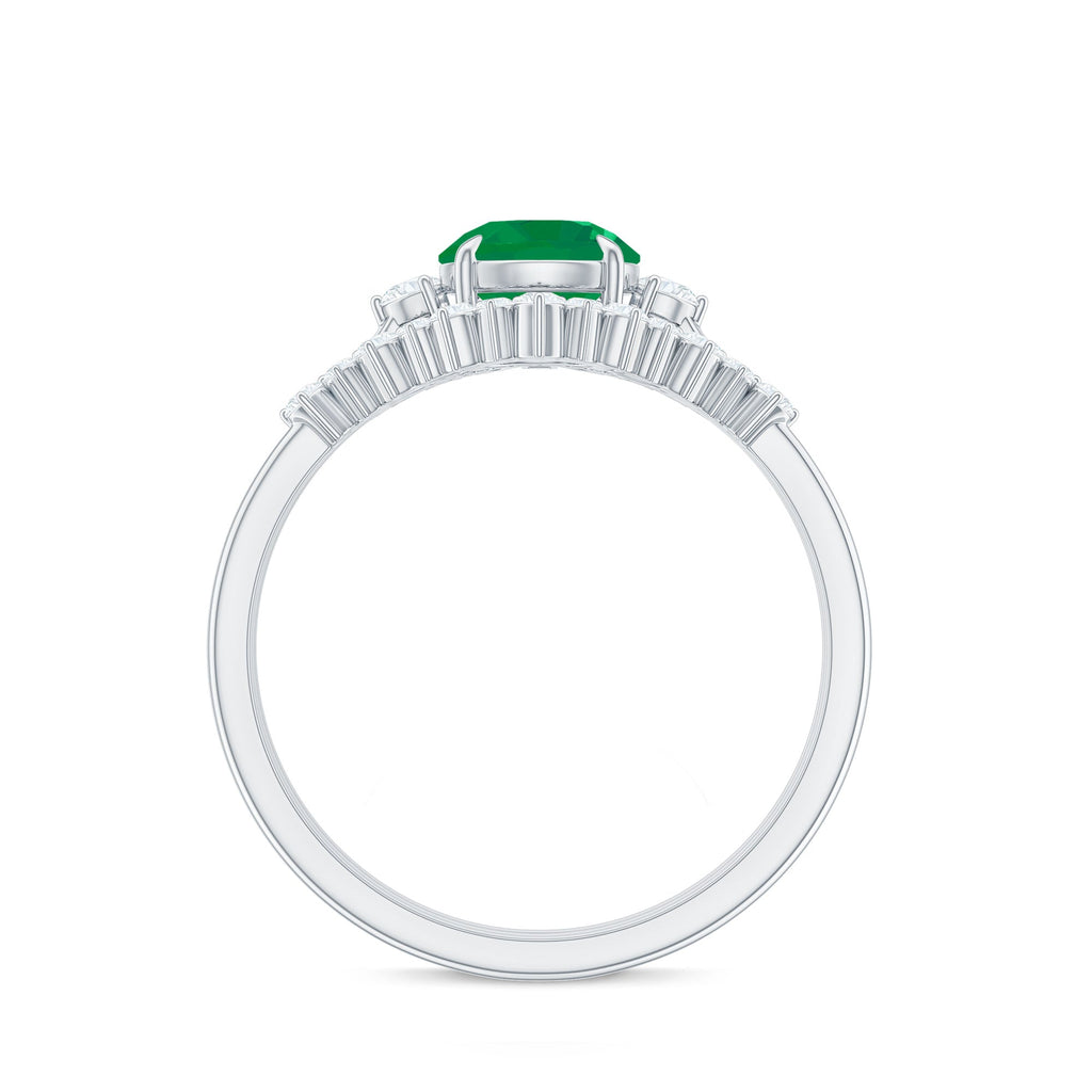 Vintage Inspired 0.4 Carat Emerald Diamond Wedding Bridal Ring Set of 3
