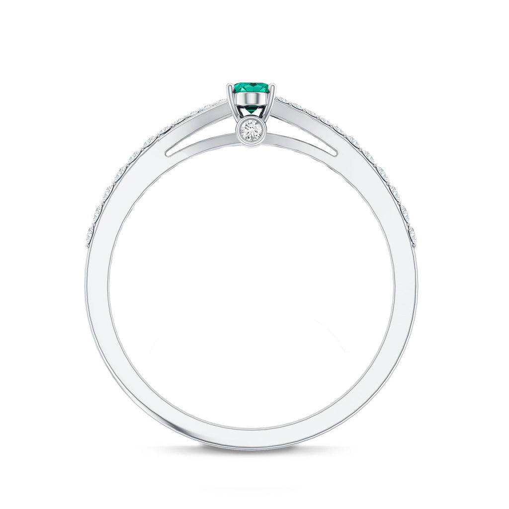 Oval Lab Grown Emerald Promise Ring with Diamond Split Shank