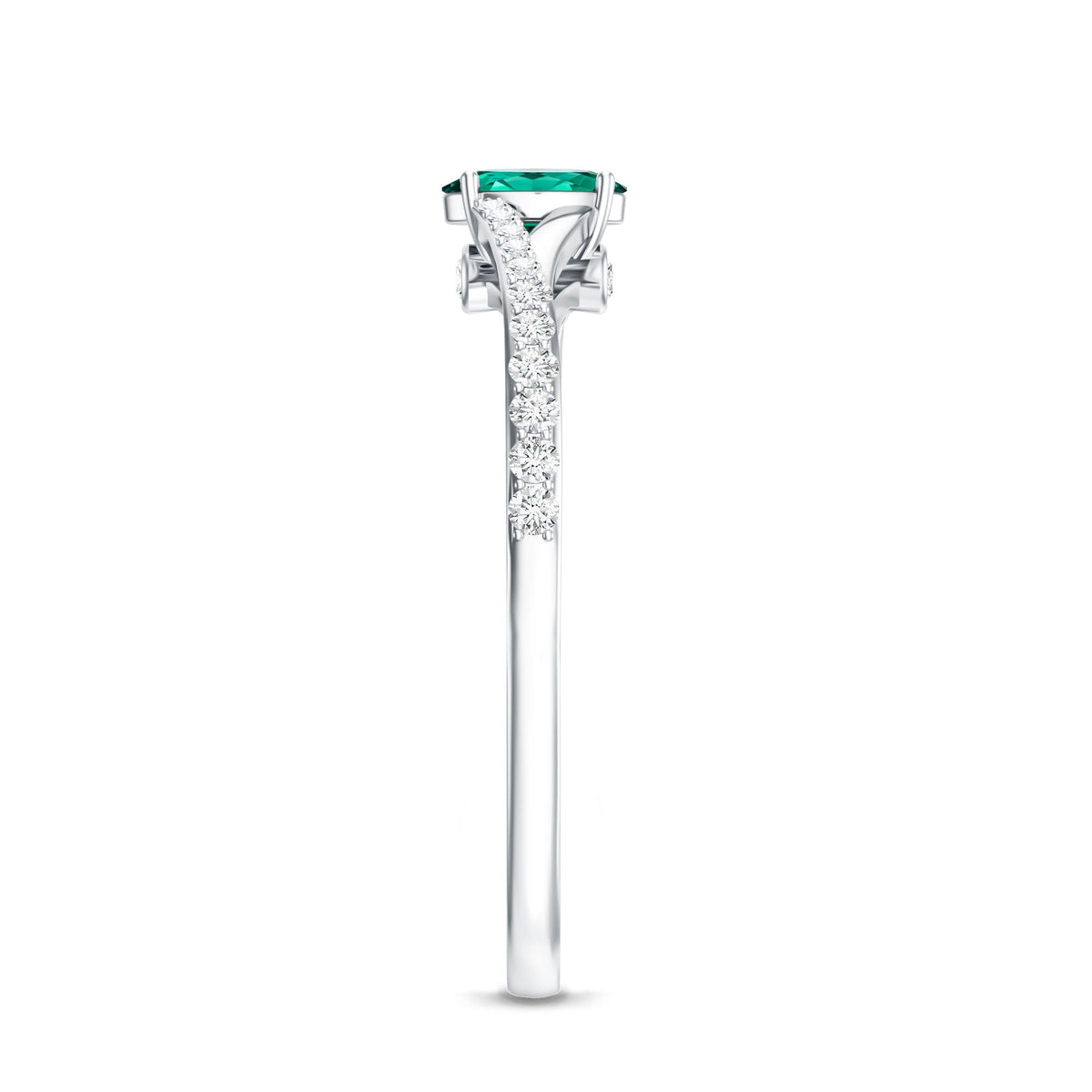 Oval Lab Grown Emerald Promise Ring with Diamond Split Shank