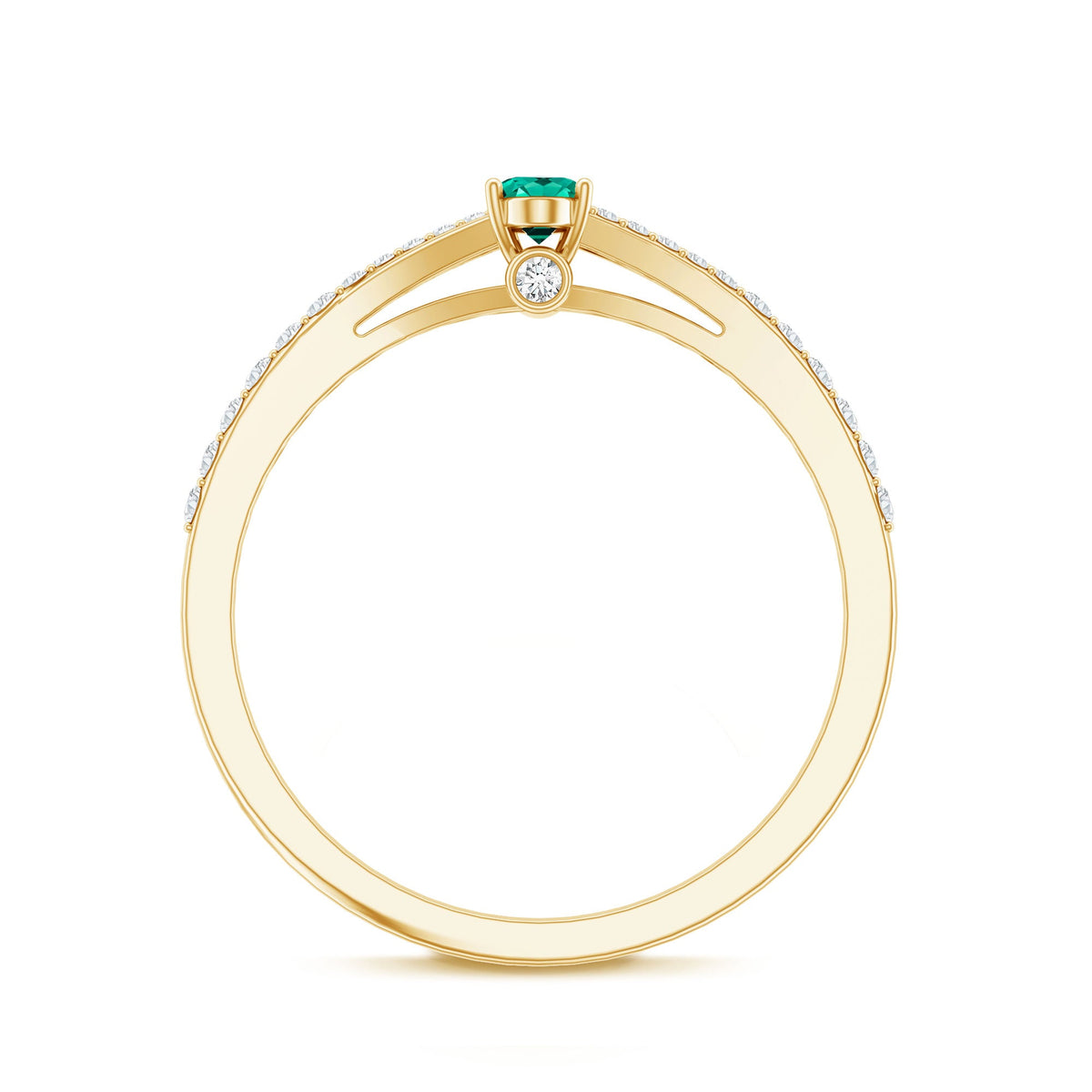 Oval Lab Grown Emerald Promise Ring with Diamond Split Shank