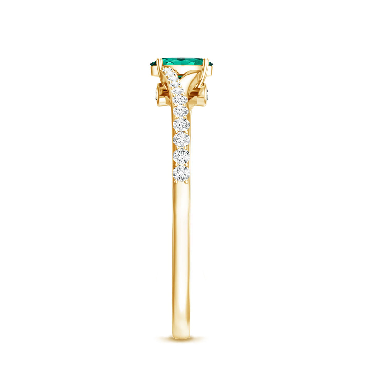 Oval Lab Grown Emerald Promise Ring with Diamond Split Shank