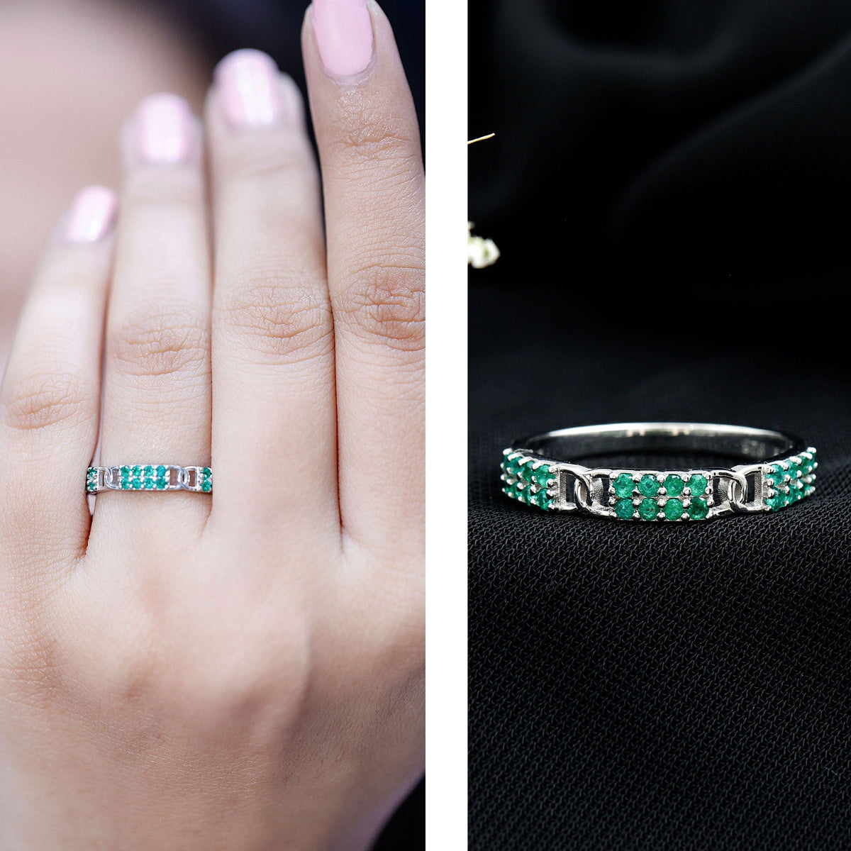Real Emerald Interlocking Wedding Band with Certificate