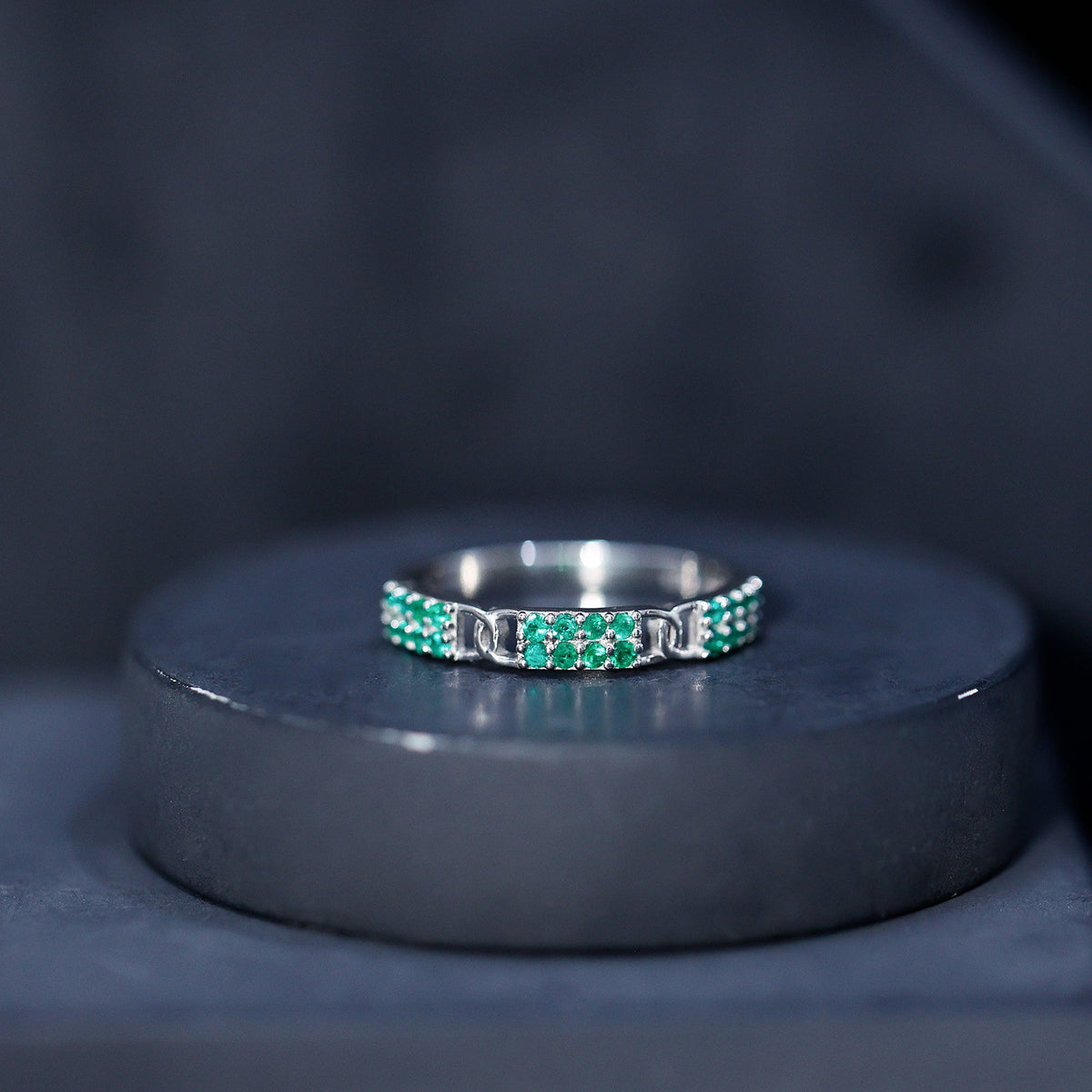 Real Emerald Interlocking Wedding Band with Certificate