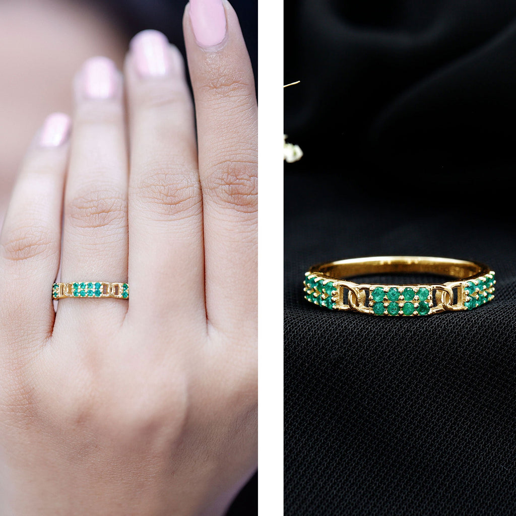 Real Emerald Interlocking Wedding Band with Certificate