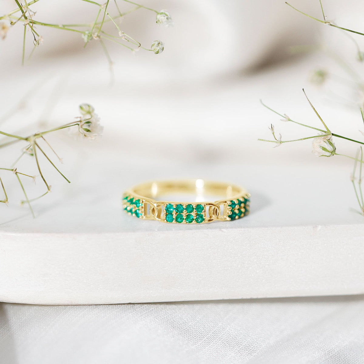 Real Emerald Interlocking Wedding Band with Certificate