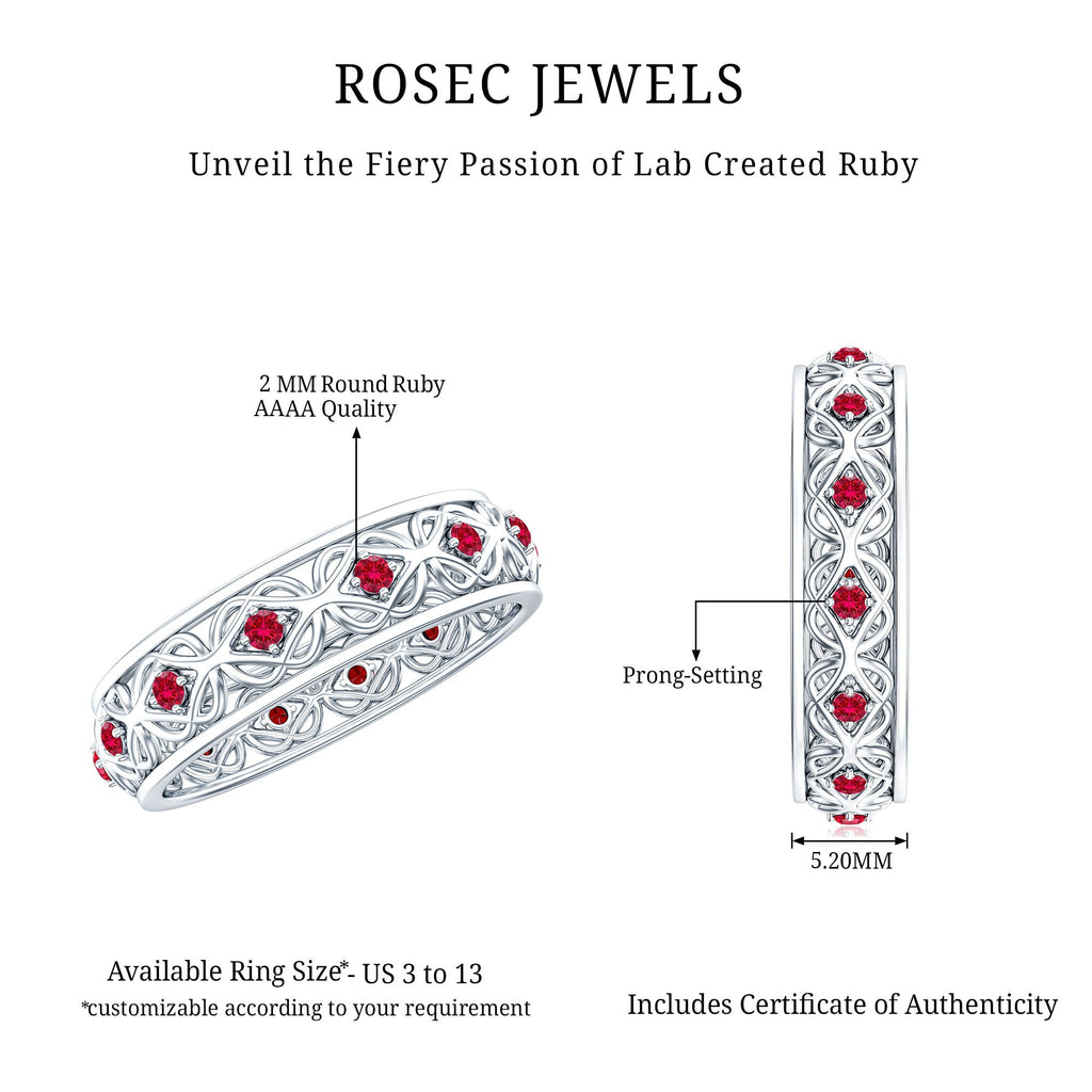 Vintage Style Lab Created Ruby Celtic Wedding Band with Certificate