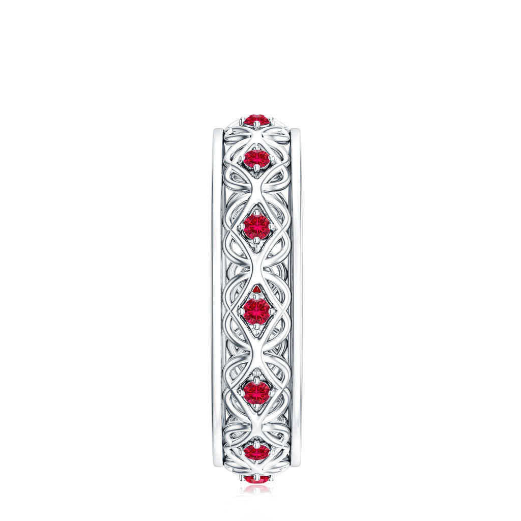 Vintage Style Lab Created Ruby Celtic Wedding Band with Certificate