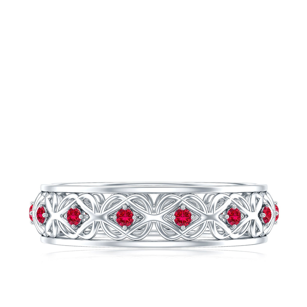 Vintage Style Lab Created Ruby Celtic Wedding Band with Certificate