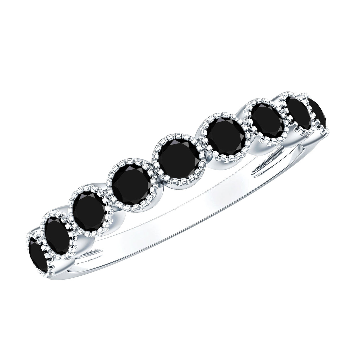 Beaded Bezel Set Black Onyx Half Eternity Wedding Band