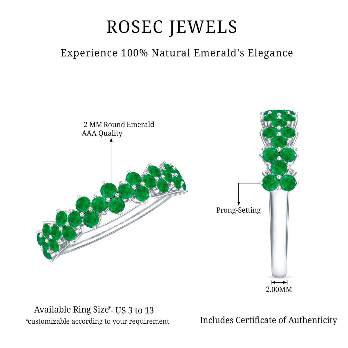 Certified Real Emerald Half Eternity Anniversary Ring