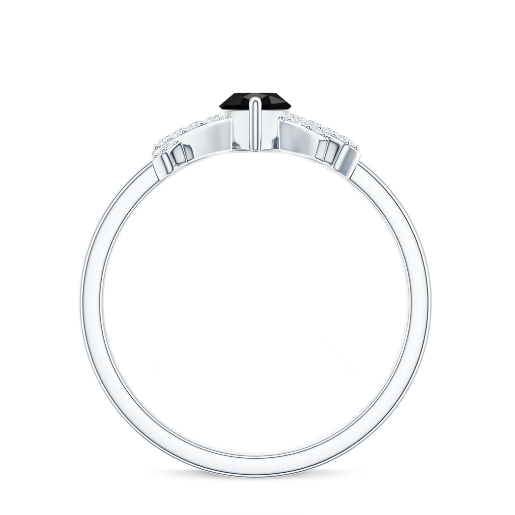 Natural Black Spinel Marquise Engagement Ring with Diamond