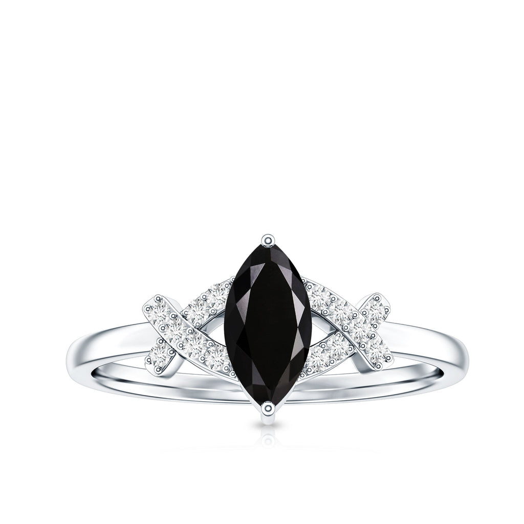 Natural Black Spinel Marquise Engagement Ring with Diamond