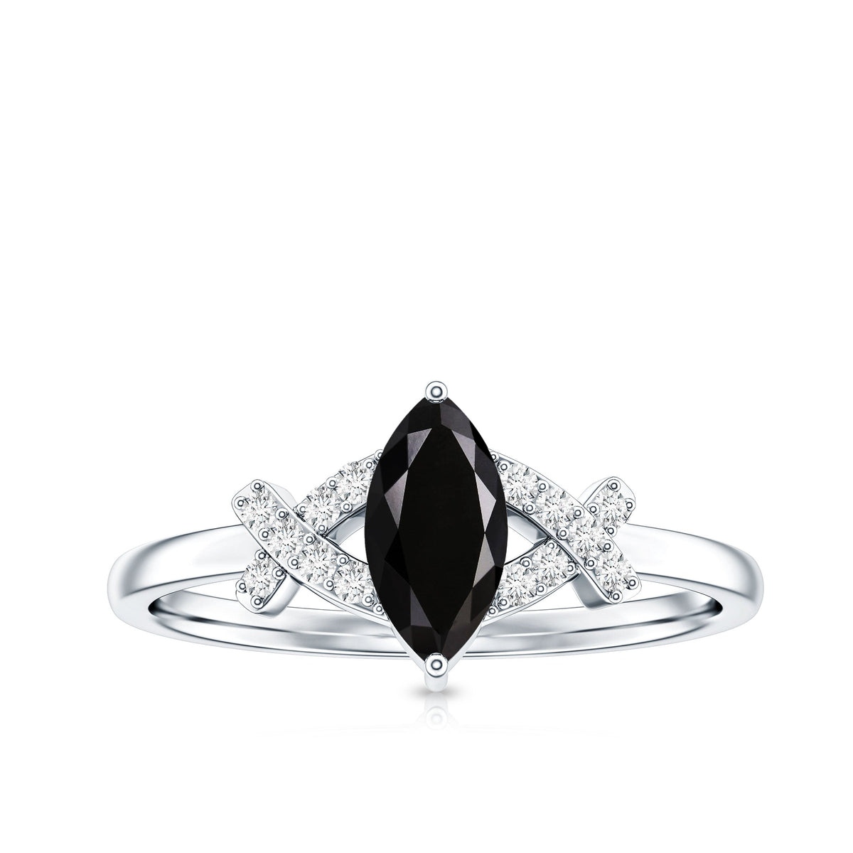 Natural Black Spinel Marquise Engagement Ring with Diamond