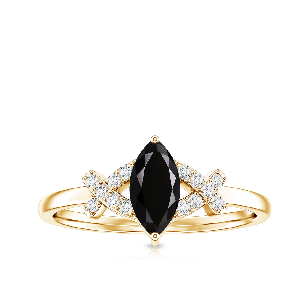 Natural Black Spinel Marquise Engagement Ring with Diamond
