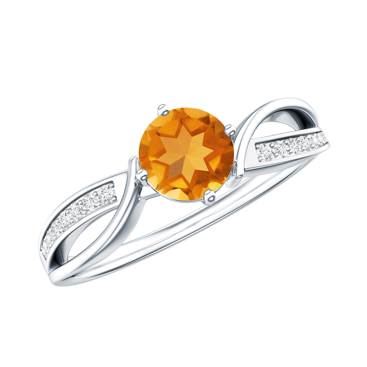 Natural Citrine Engagement Ring with Diamond Crossover Shank