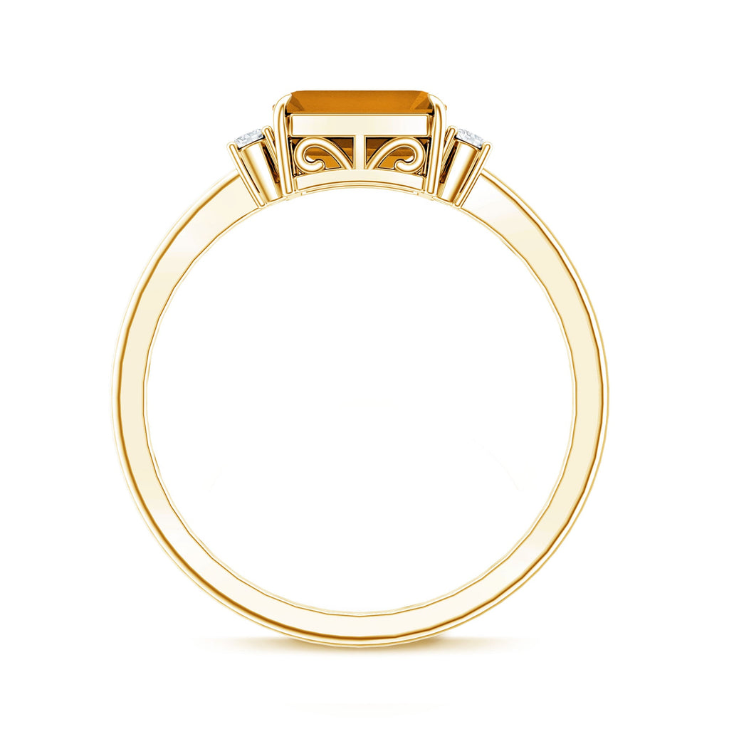 Natural Emerald Cut Citrine East West Engagement Ring with Diamond