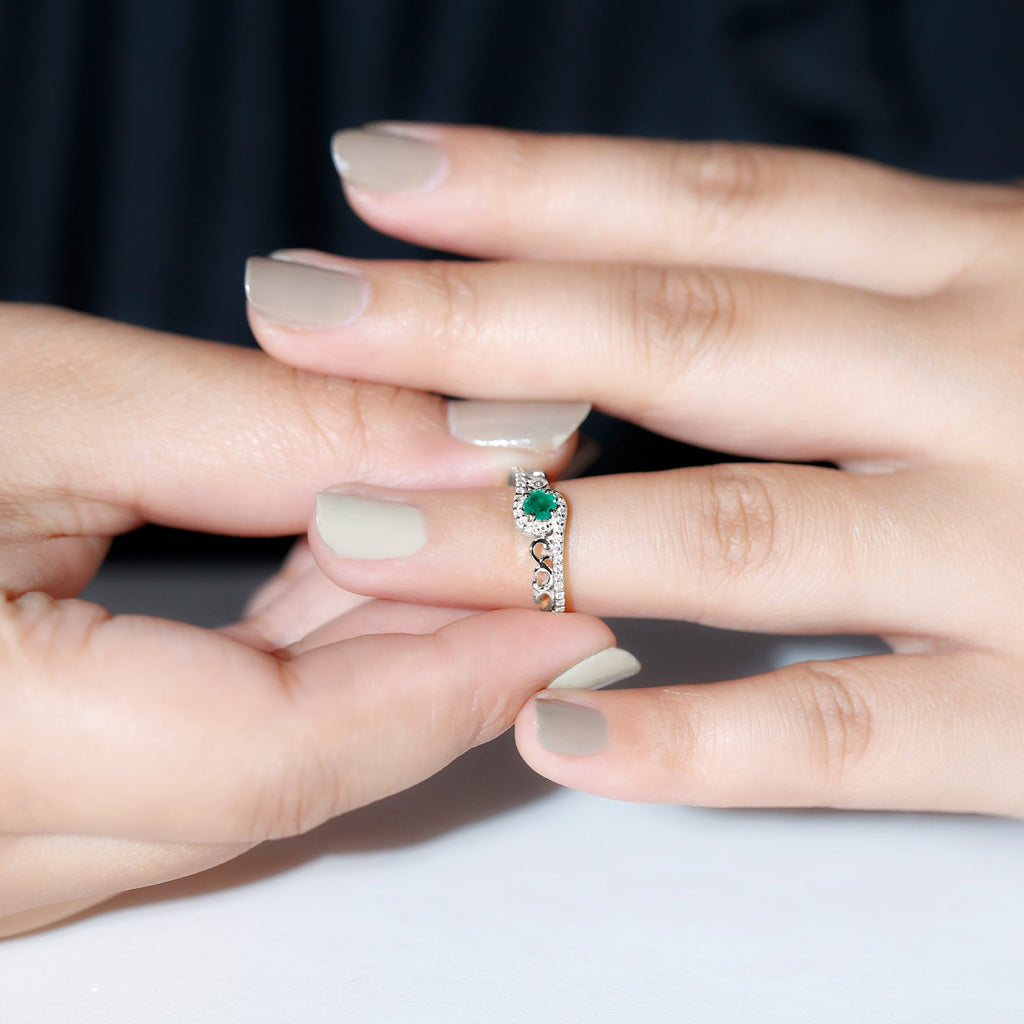 Vintage Emerald Engagement Ring with Diamond Bypass Shank