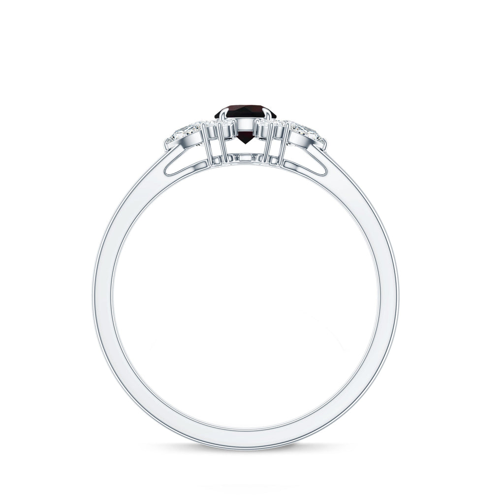Claw Set Round Black Opal and Diamond Promise Ring
