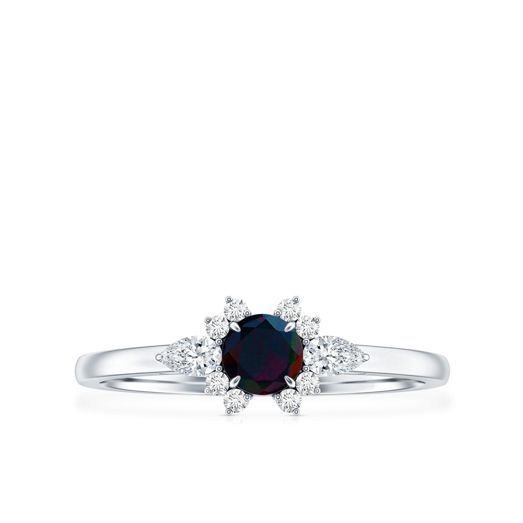 Claw Set Round Black Opal and Diamond Promise Ring