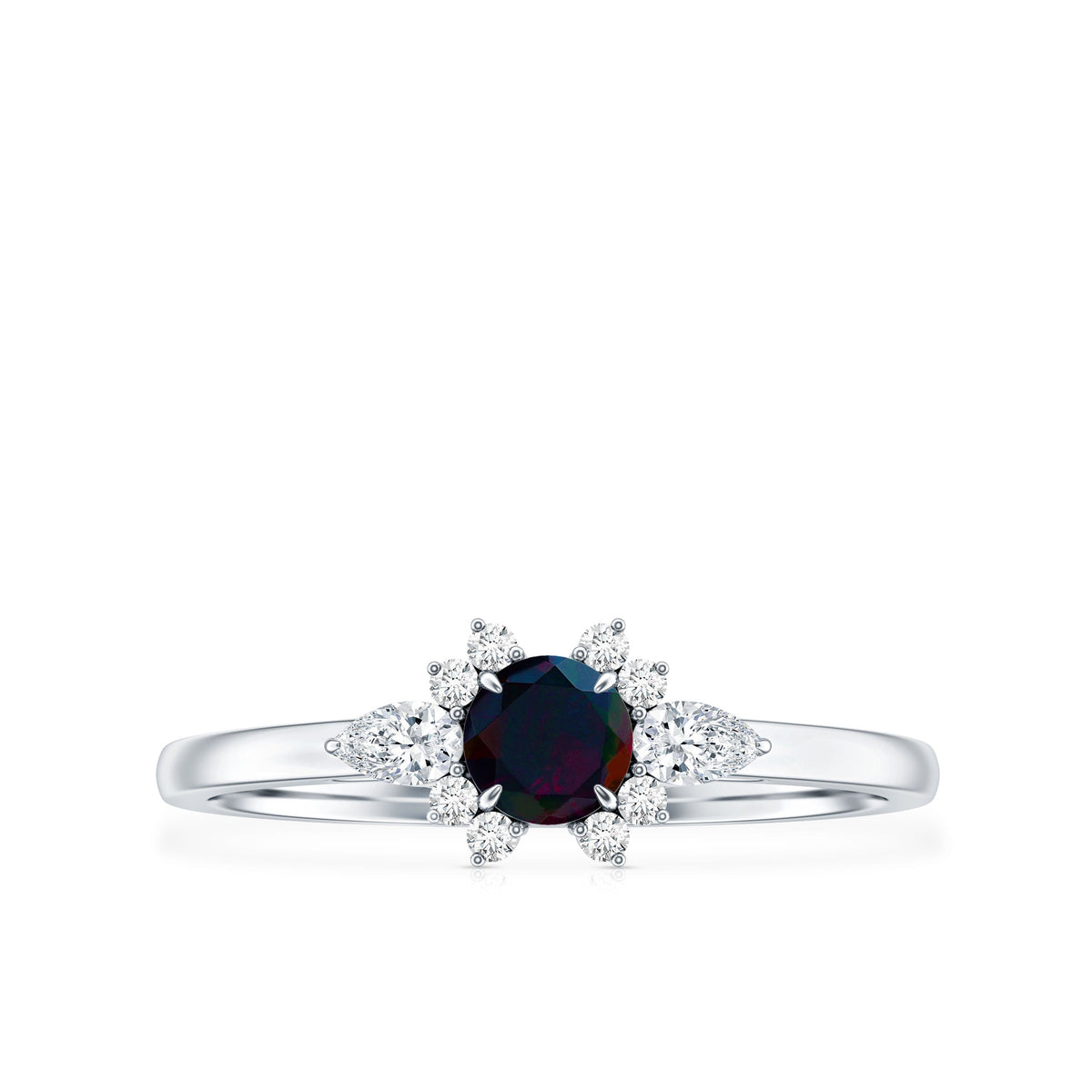 Claw Set Round Black Opal and Diamond Promise Ring