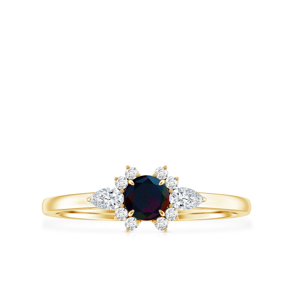 Claw Set Round Black Opal and Diamond Promise Ring