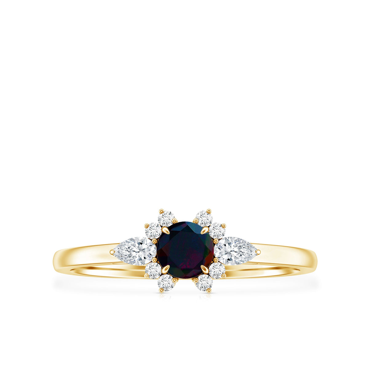 Claw Set Round Black Opal and Diamond Promise Ring