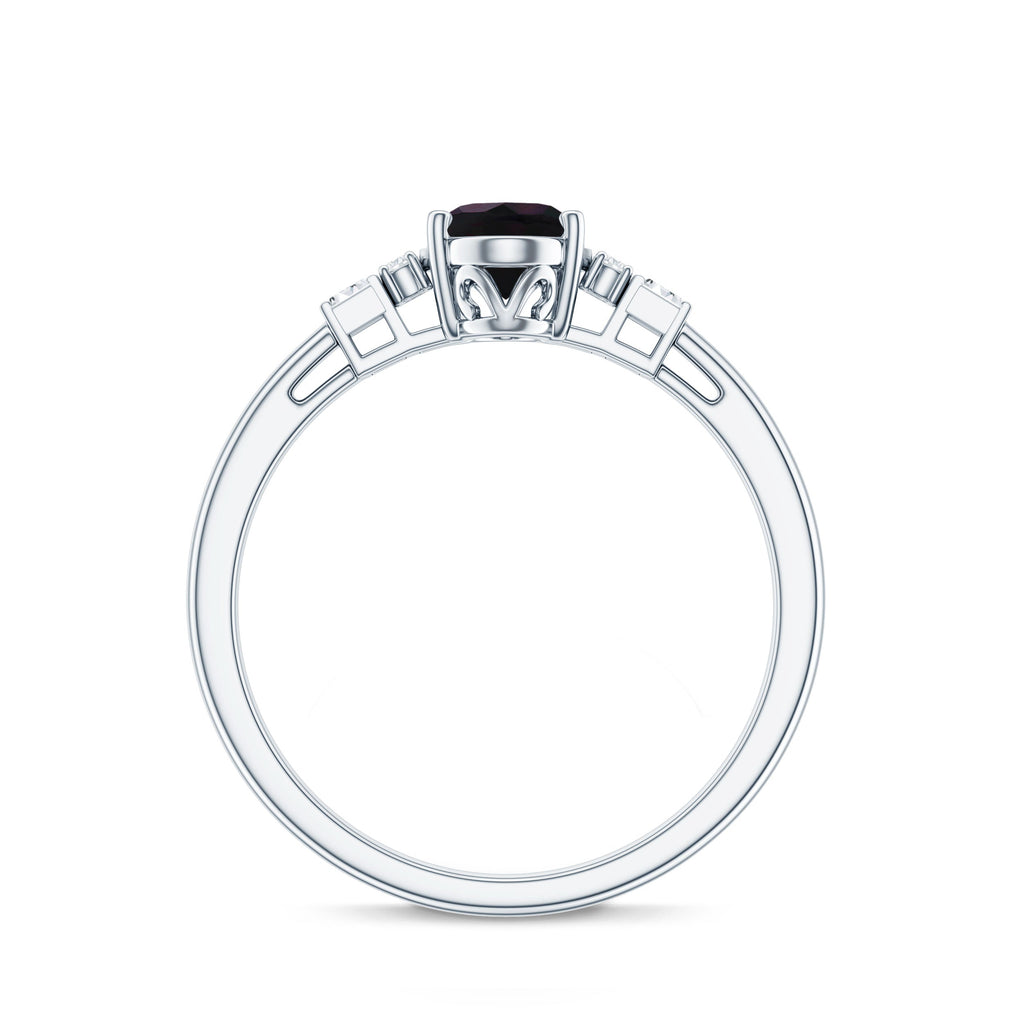 0.9 Carat Oval Cut Black Opal Engagement Ring with Diamond