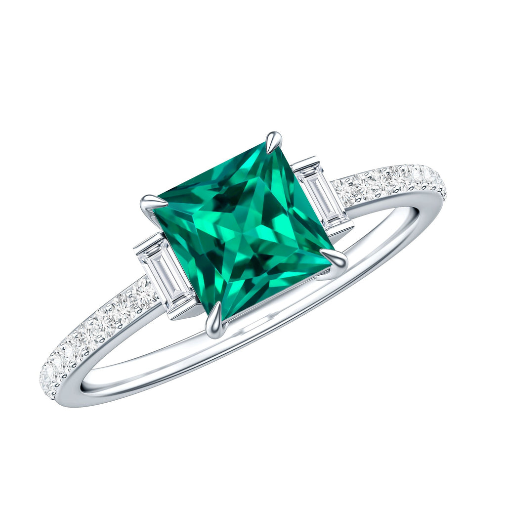 Lab Grown Emerald Diamond 3 Stone Engagement Ring with Certificate