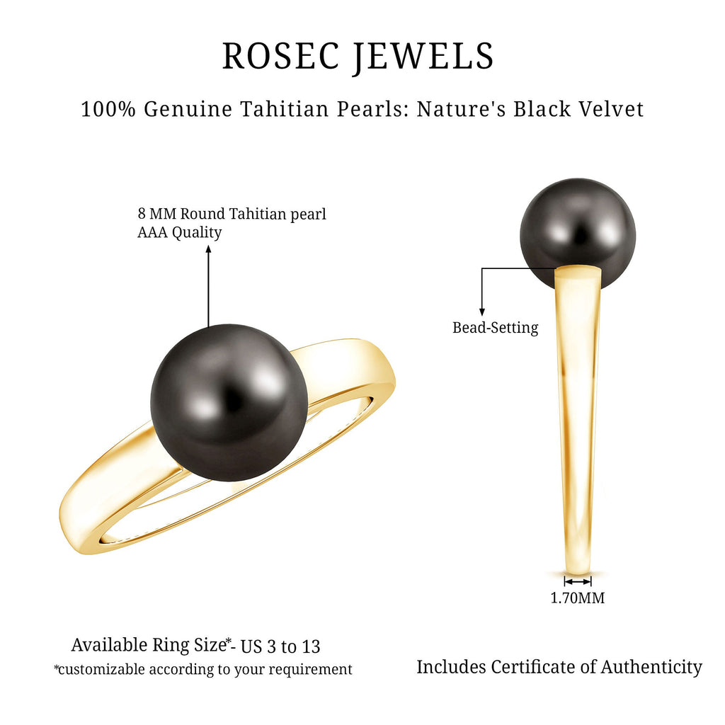 Handpicked Natural Black Pearl Solitaire Engagement Ring With Certificate